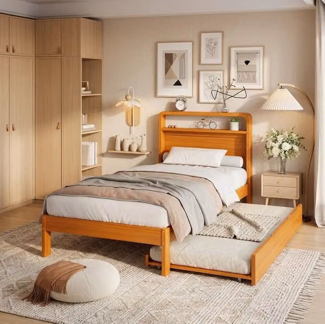 Letto singolo ULEVR 90x200 cm con letto estraibile 90x190 cm, struttura in pino naturale