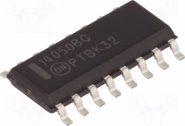 3 canali: 6 SMD. Alimentazione: 3-18 VDC. Intervallo di misurazione: -55 ÷ 125 °C. Componenti: MC14050BDG, sensore, driver