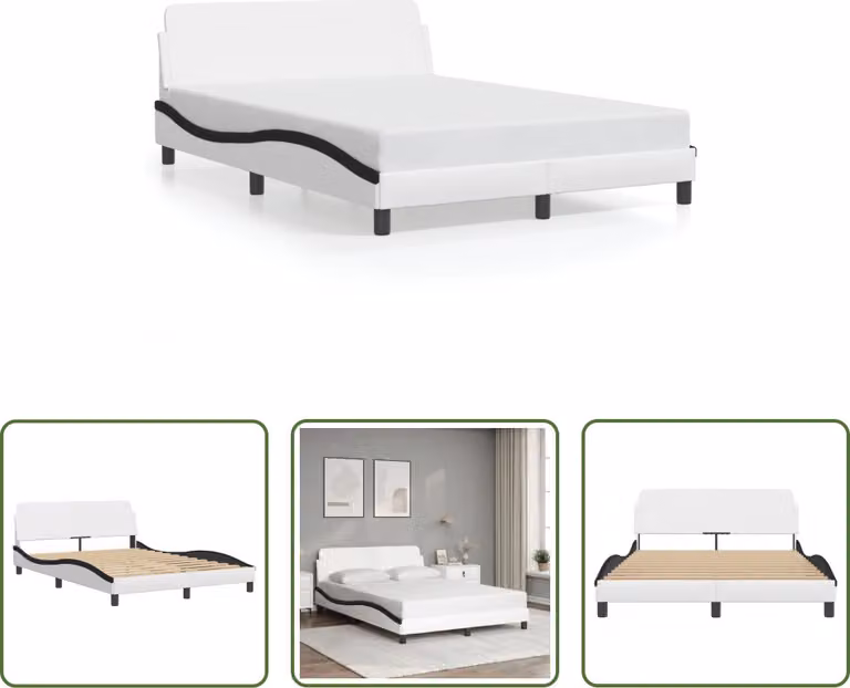 The Living Store Struttura letto con testiera bianca e nera 140x200 cm in ecopelle