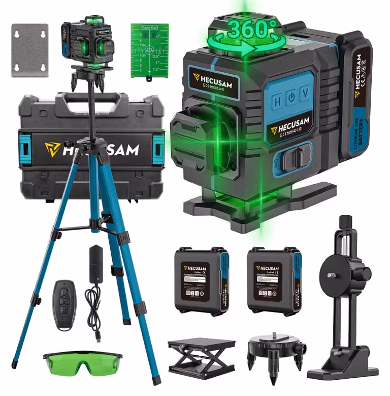 Livella laser a croce da 360° con treppiede - Laser verde - Livella IP54 - Precisione professionale