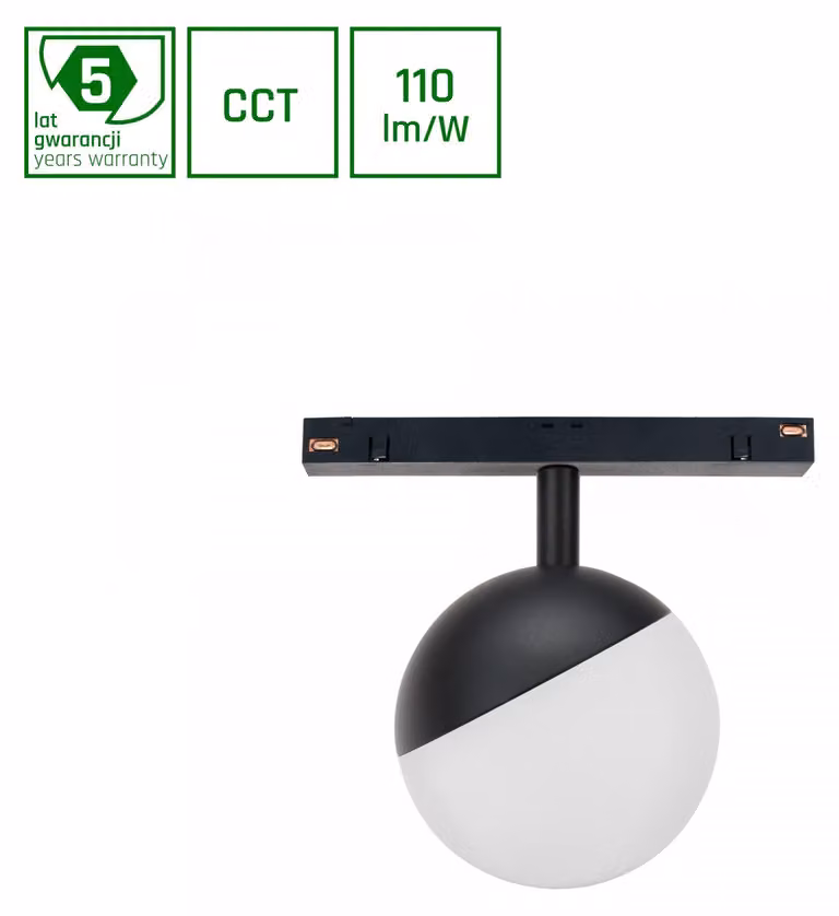 GLOBE LED, faretto per binari illuminanti, 48V, 5W, temperatura di colore regolabile, colore nero