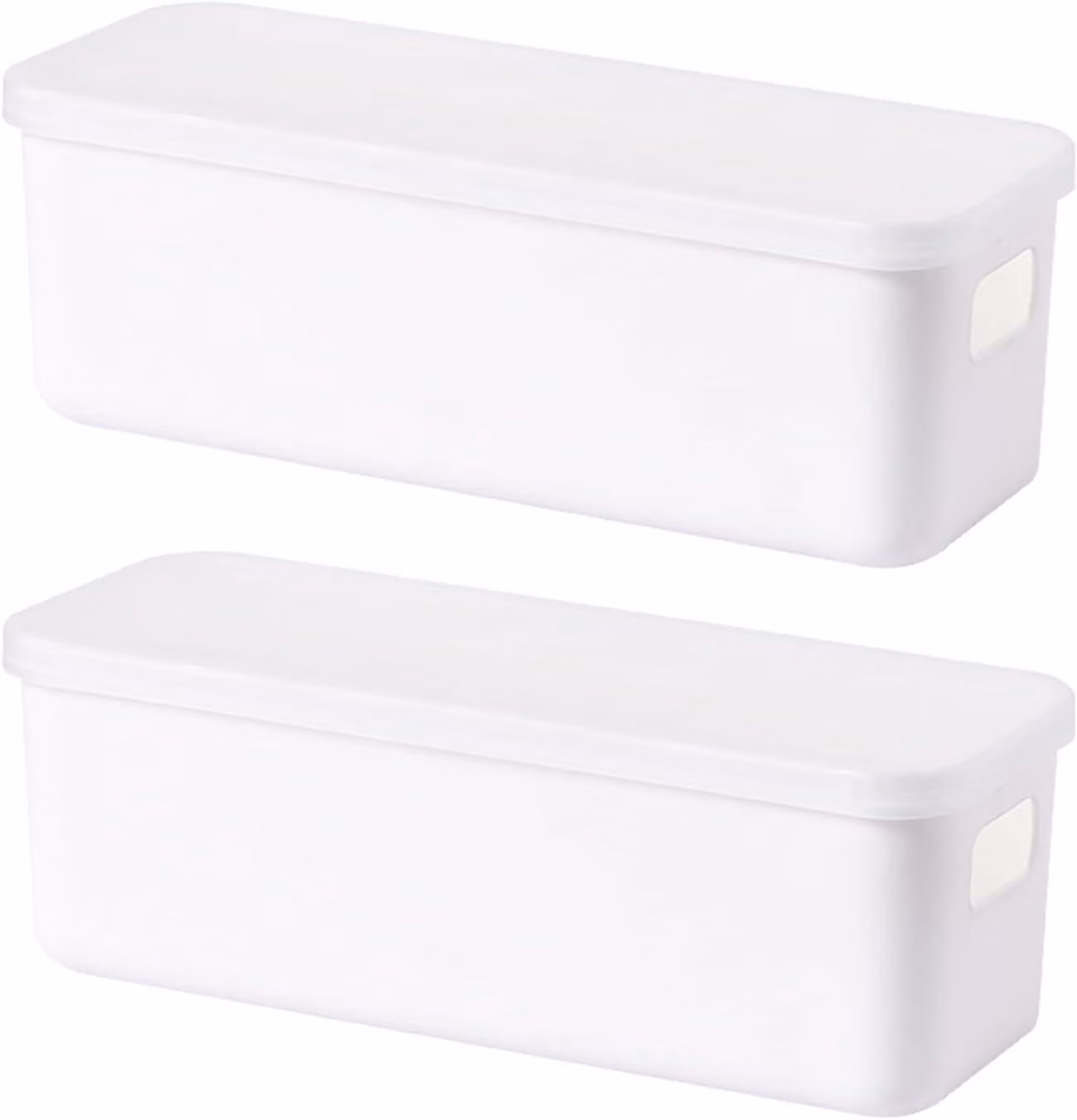 Contenitori con coperchio, in plastica, 2 pezzi, dimensioni 28x9,5x10 cm, con maniglie, ideali per cucina e bagno