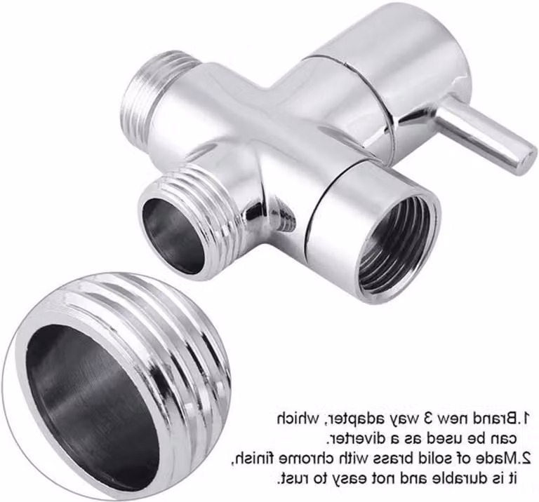 Rubinetto a tre vie per doccia, adattatore a forma di T, raccordo a T da G1/2" per doccia e bidet, finitura cromata