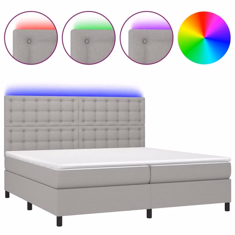 Letto a Molle Materasso e LED Grigio Chiaro 200x200 cm Tessuto