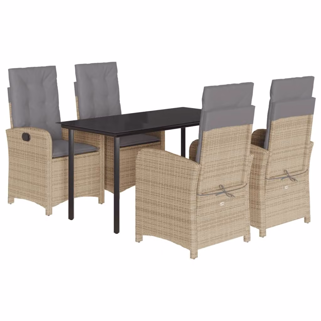 Set Pranzo da Giardino 5 pz con Cuscini Beige Misto Polyrattan