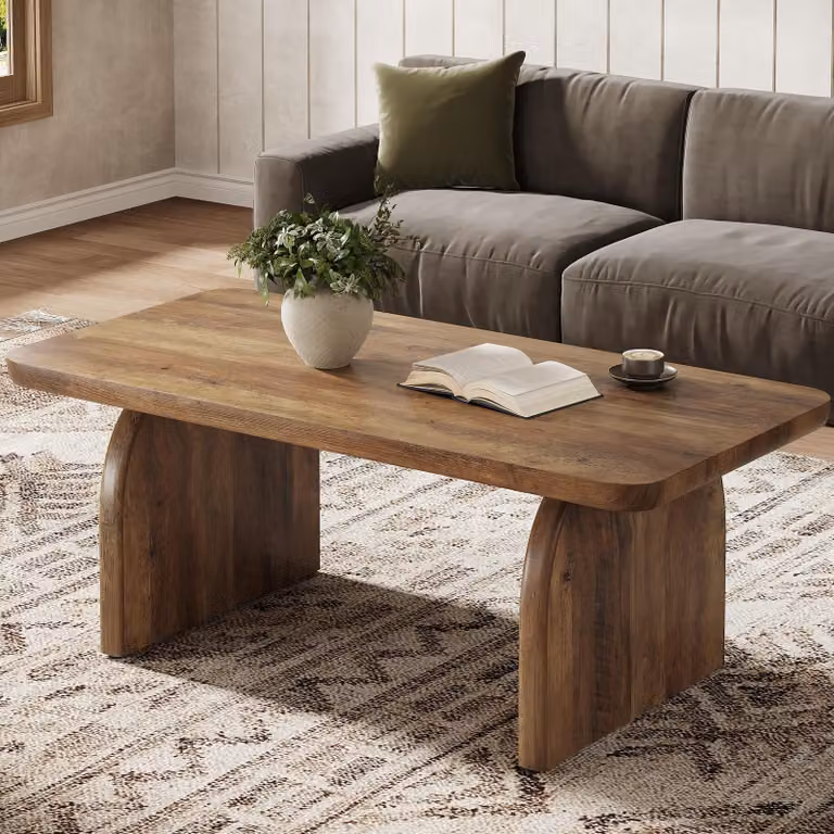 Tribesigns Tavolino rettangolare, tavolino da cocktail/tè in legno con bordi arrotondati per soggiorno moderno stile metà secolo 120 x 50 x 60 cm, marrone