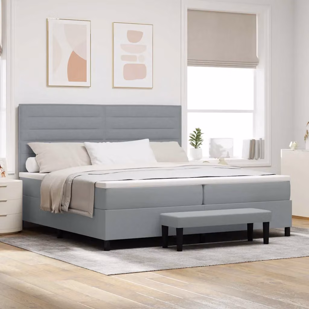 Letto ibrido con molle a sacchetto e testiera vidaXL in tessuto grigio L 200 cm x P 200 cm x H 280 cm