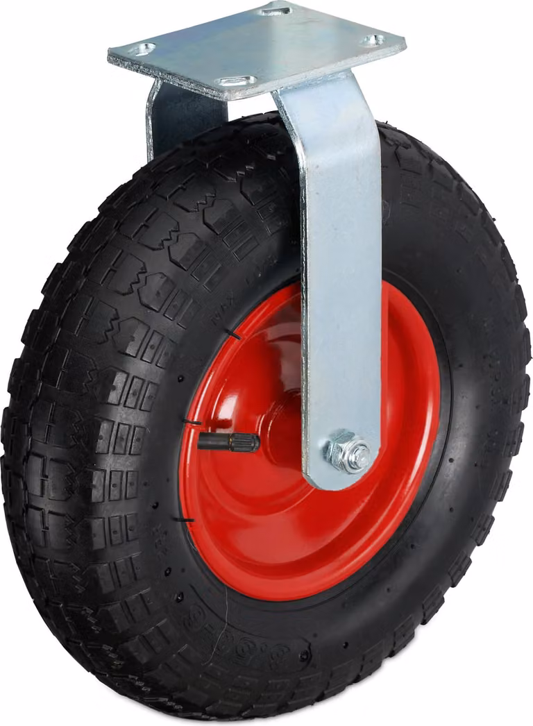 Ruota girevole Relaxdays, 3,50-6, portata 120 kg, gomma, piastra in acciaio, pneumatica, ruota per carichi pesanti, ruota in gomma, nero/rosso