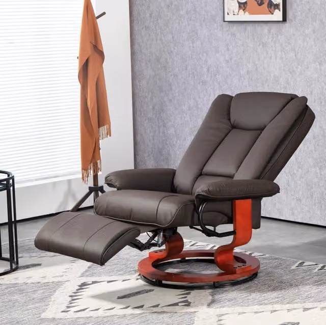 Poltrona relax reclinabile ULEVR marrone con schienale fino a 135¡ã, poggiapiedi estraibile e base girevole 360¡ã