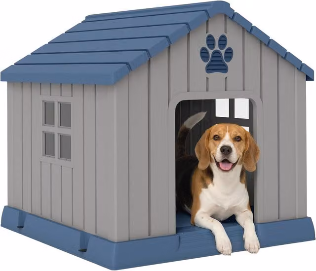 Casetta per cani da esterno Zephmum, Grigio, Polipropilene, L: 85 cm, P: 79 cm, H: 82 cm