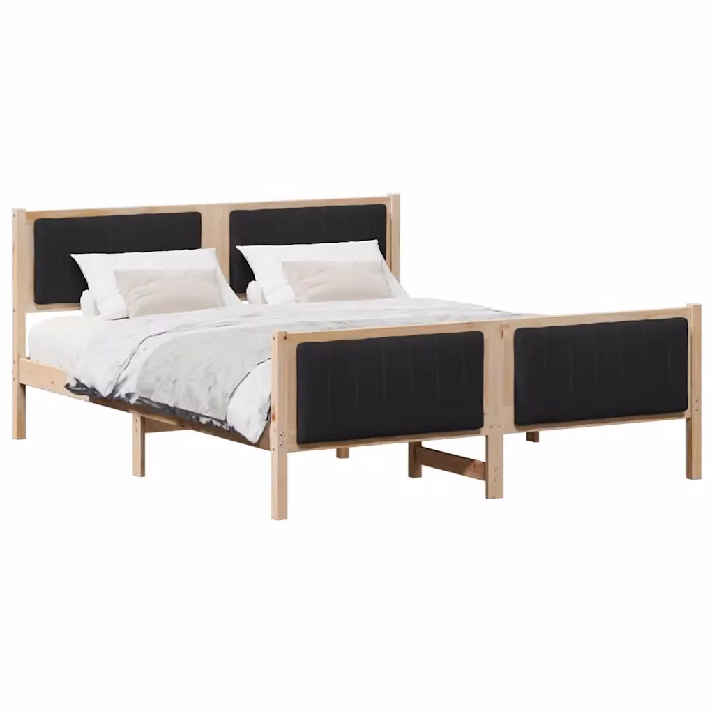 Struttura del letto con testiera vidaXL in legno di pino, Marrone e Nero, 150 x 200 cm – 2