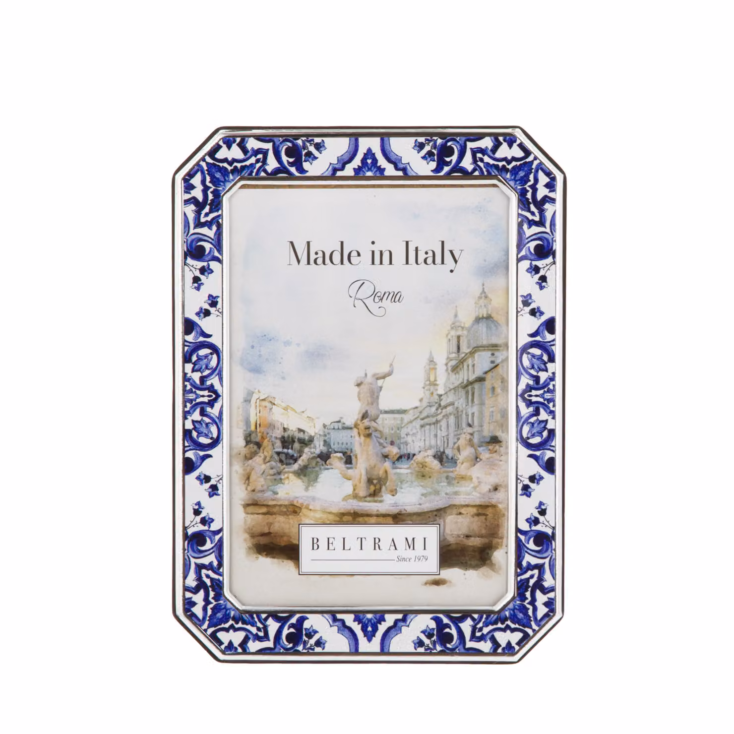 Portafoto ottagonale in maiolica blu con decoro floreale Beltrami 10x15 cm – 2