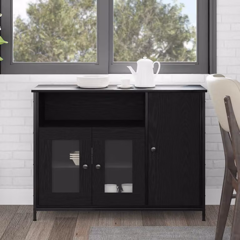 Credenza moderna vidaXL in rovere e nero L 100 x P 35 x H 75 cm