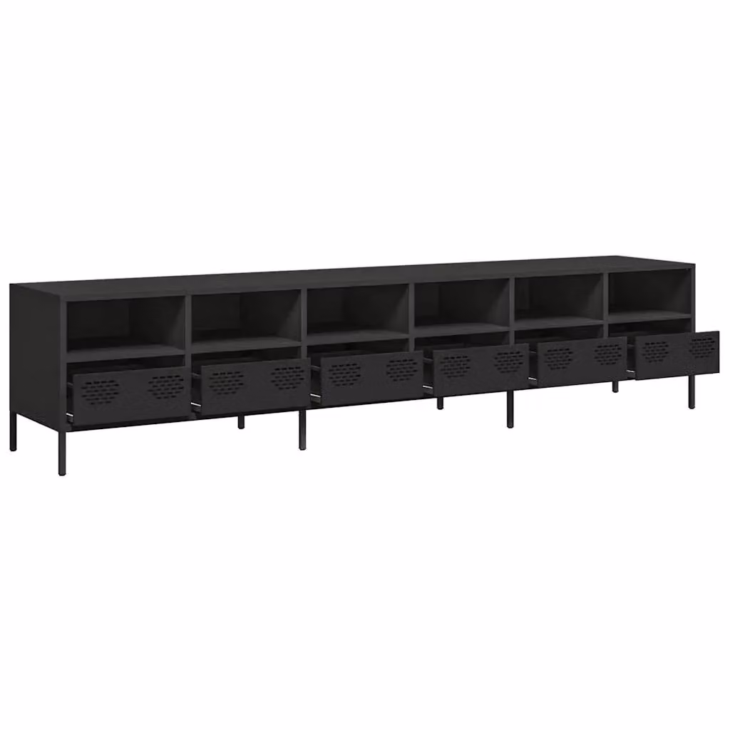 Mobile porta TV moderno HELLOSHOP26 in metallo nero opaco con ampio spazio contenitivo L: 202 cm, P: 39 cm, H: 43,5 cm – 2