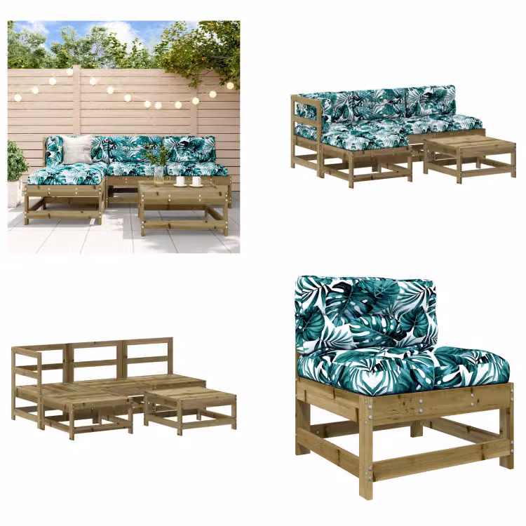 vidaXL Set salotto da giardino 5 pezzi con cuscini Legno di pino impregnato - Set salotto da giardino - Set salotto da giardino - Set salotto da esterno