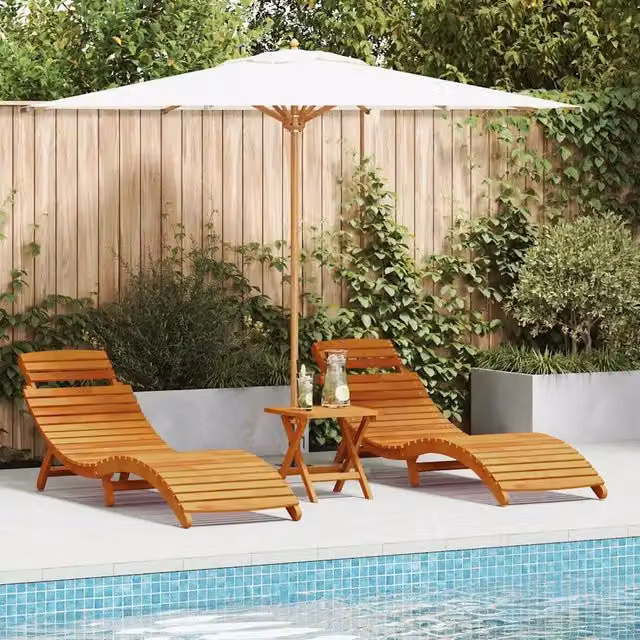 Set di 3 lettini prendisole vidaXL in legno di acacia massello marrone con design ergonomico per giardino e terrazza – 1