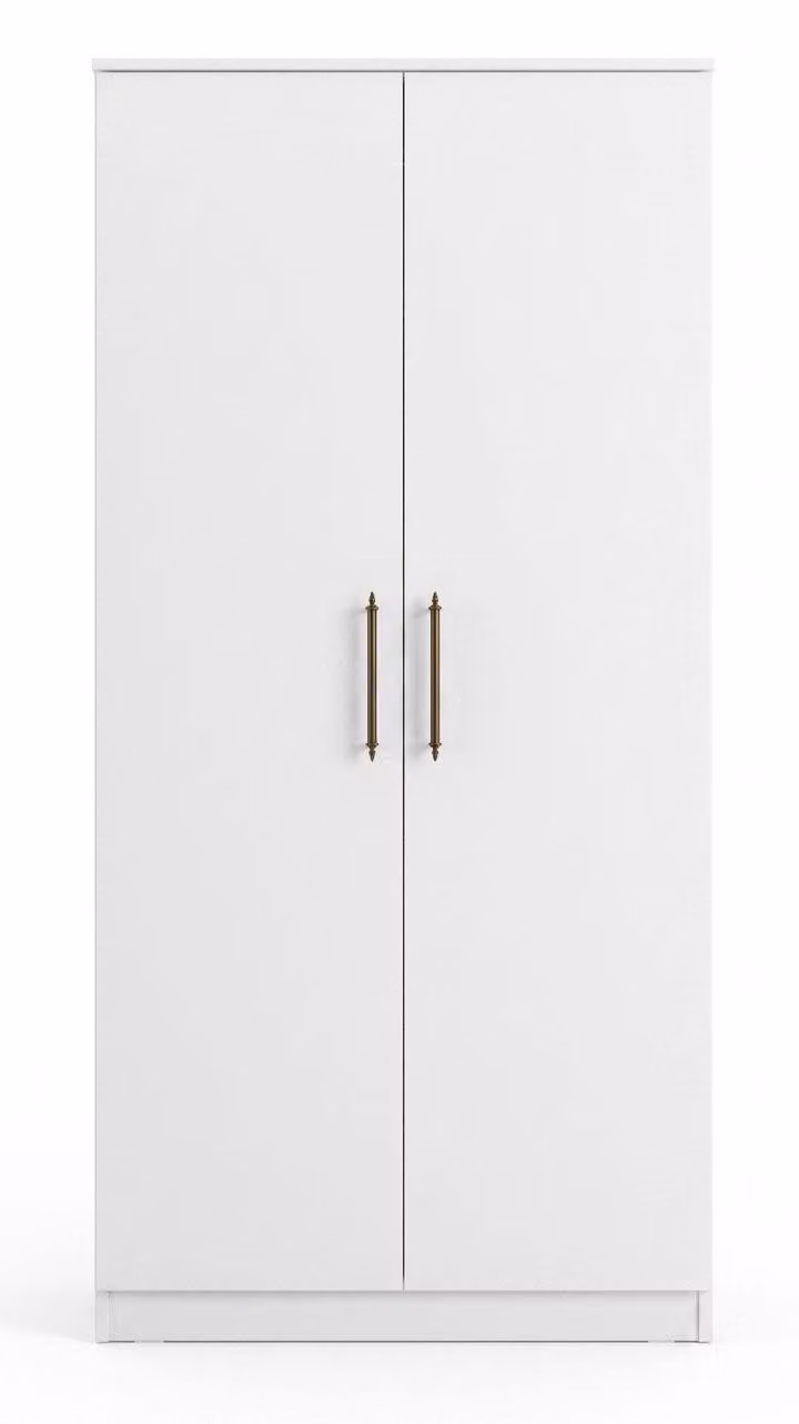 Armadio bianco a due ante, design moderno, mobile in legno per la camera da letto