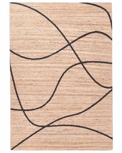 Beliani Tappeto rettangolare in juta con motivi decorativi 160 x 230 cm intrecciato stile rustico boho per soggiorno e camera da letto beige