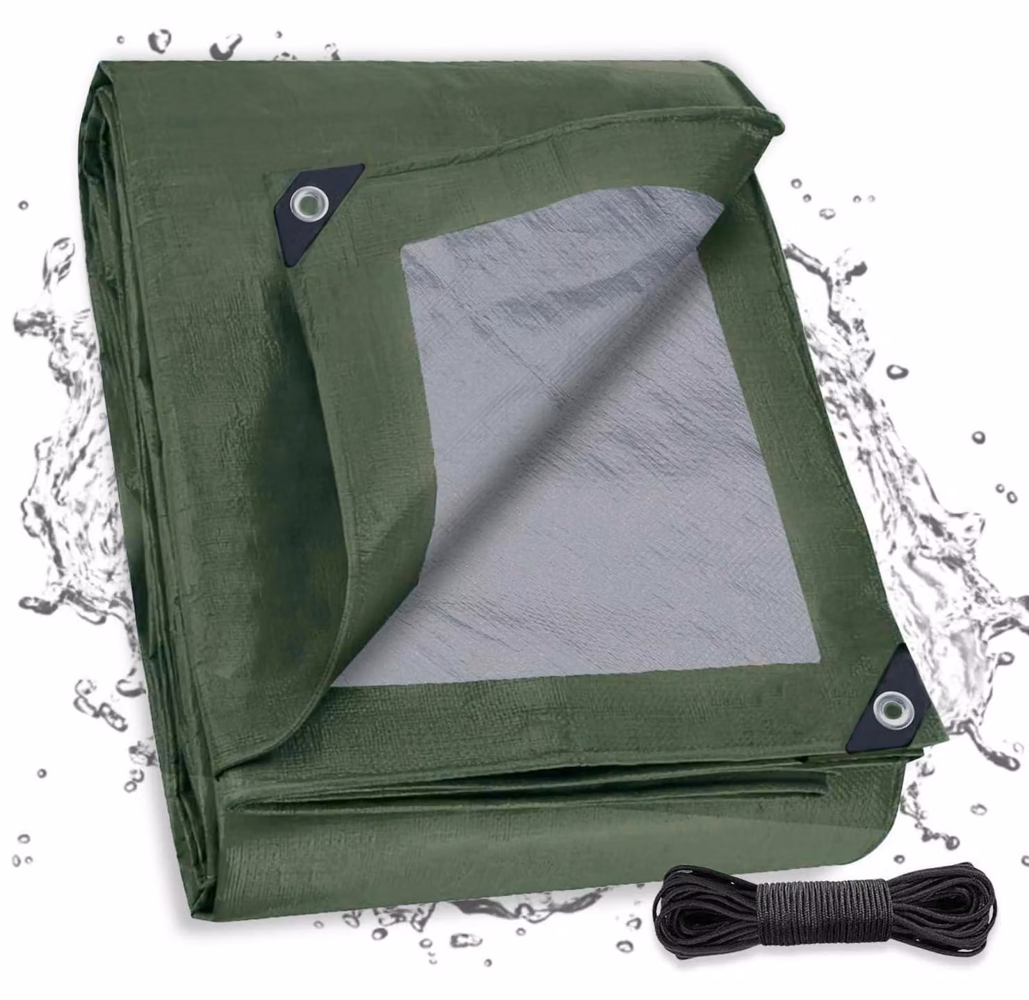 Telo di copertura con occhielli, 6x6 metri, verde, tessuto da 130 g/m², impermeabile e resistente ai raggi UV