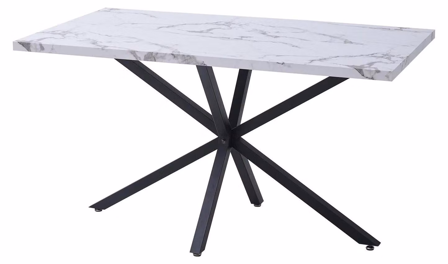 Tavolo da pranzo - Tavolo rettangolare da cucina e sala da pranzo - Piano in plastica effetto marmo - Struttura in metallo - Per 6 persone - Da montare - Non pieghevole - Bianco