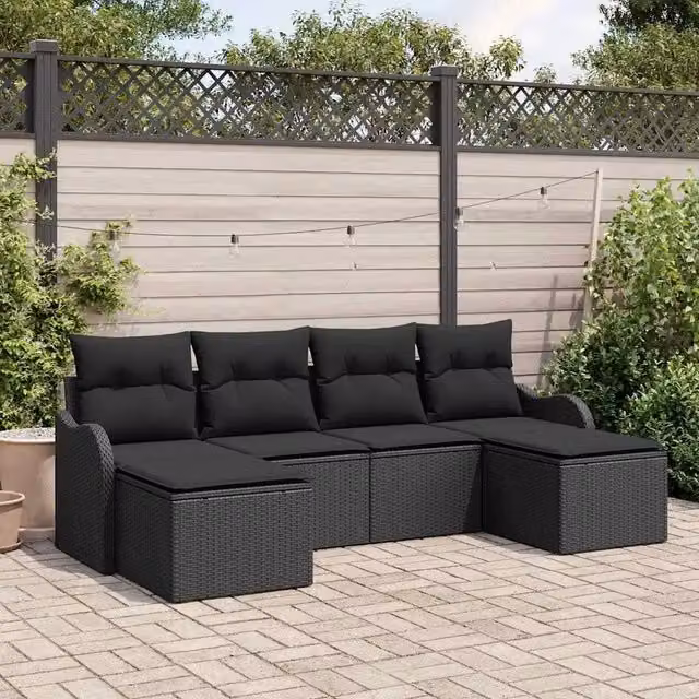 Set Divano da Giardino 6 pz Nero polyrattan 3354482