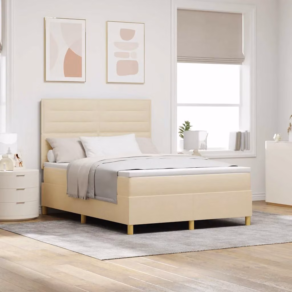 Letto a molle con illuminazione LED e testiera vidaXL, colore beige, L 140 x P 200 cm