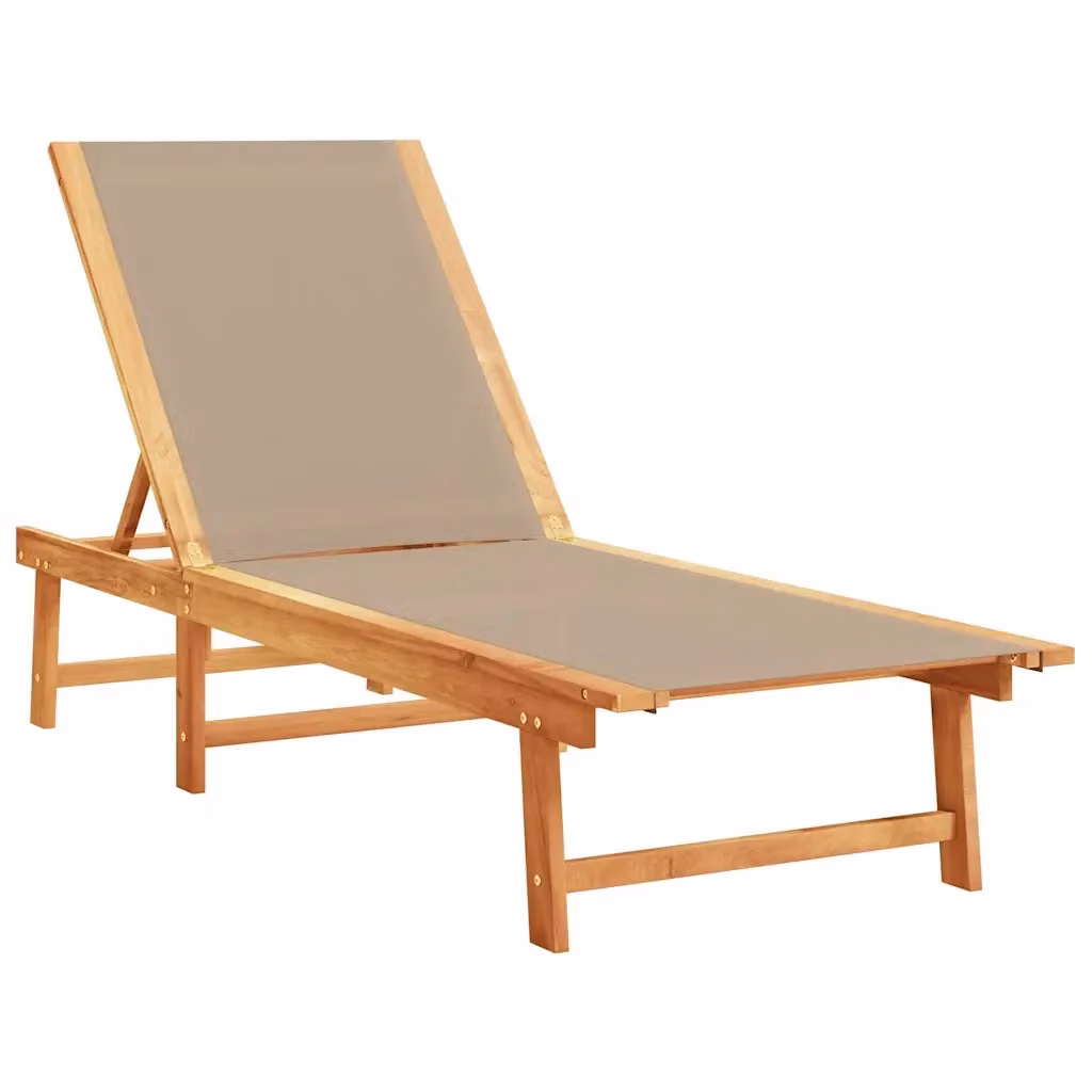 Lettino prendisole vidaXL in legno di acacia oliato e textilene beige con poggiatesta regolabile L: 198 cm, P: 66 cm, H: 110 cm – 2