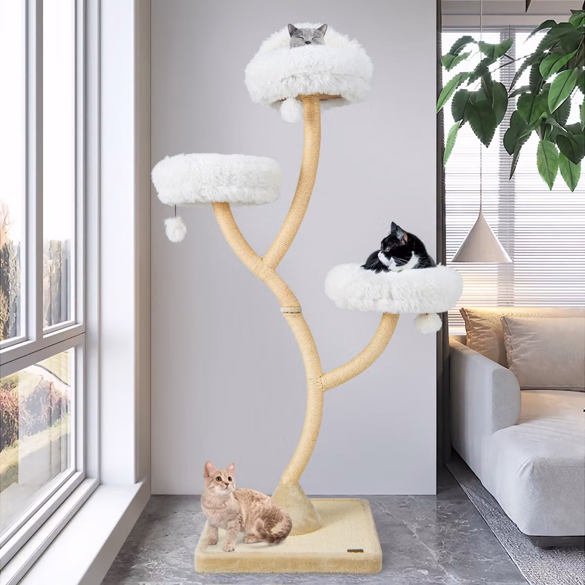 Albero per gatti Costway beige con torre tiragraffi e accessori integrati per interni