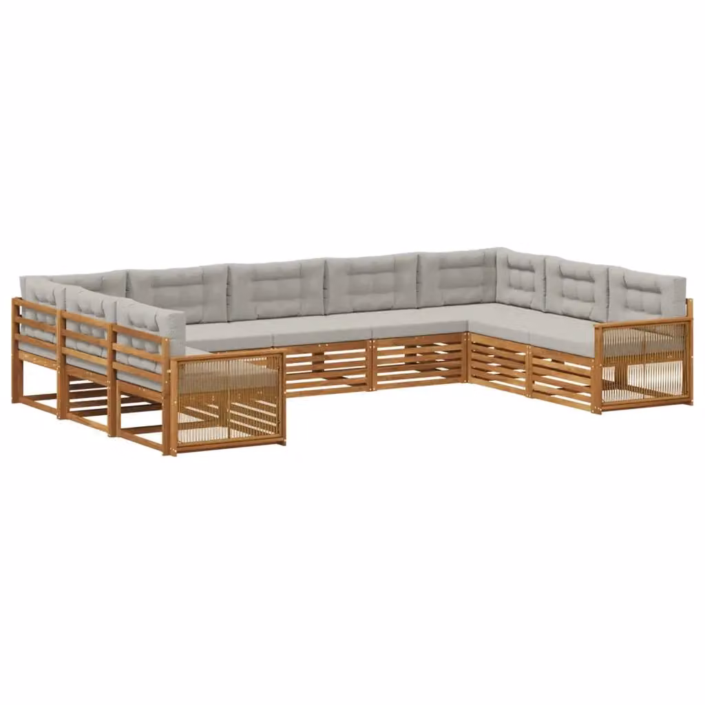 Set di divani da esterno a L vidaXL in legno di acacia con cuscini beige e grigi – 2