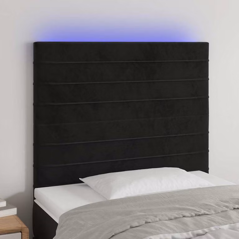 Testiera per letto vidaXL in velluto nero con illuminazione LED e porta di ricarica USB, L 100 cm, H 118-128 cm, P 5 cm