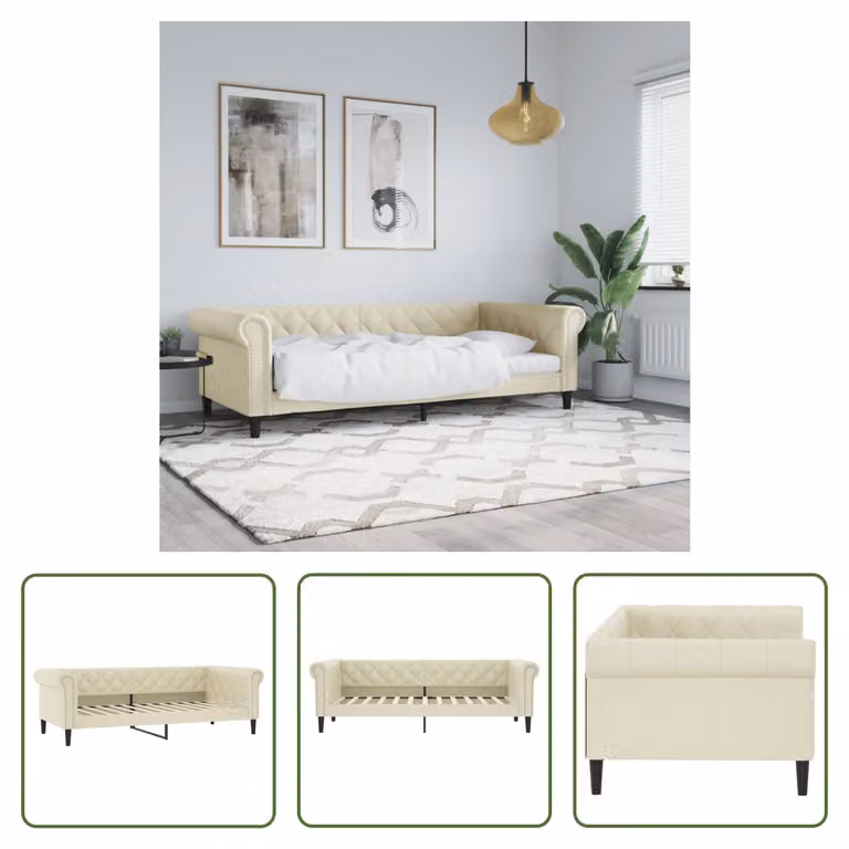 The Living Store Daybed Crema 90x200 cm in Pelle finta