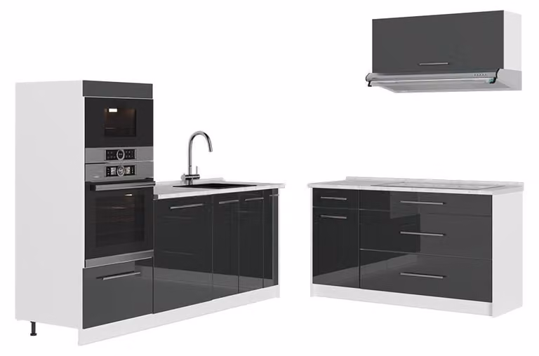 Cucina Vicco Fame-Line Antracite lucido/Bianco 340 cm senza piano di lavoro, Model 63924