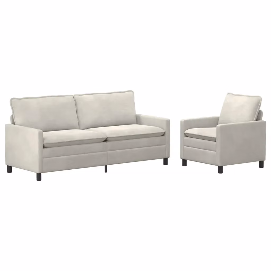 Set di 2 divani moderni vidaXL in velluto beige con cuscini coordinati e coperture rimovibili – 2