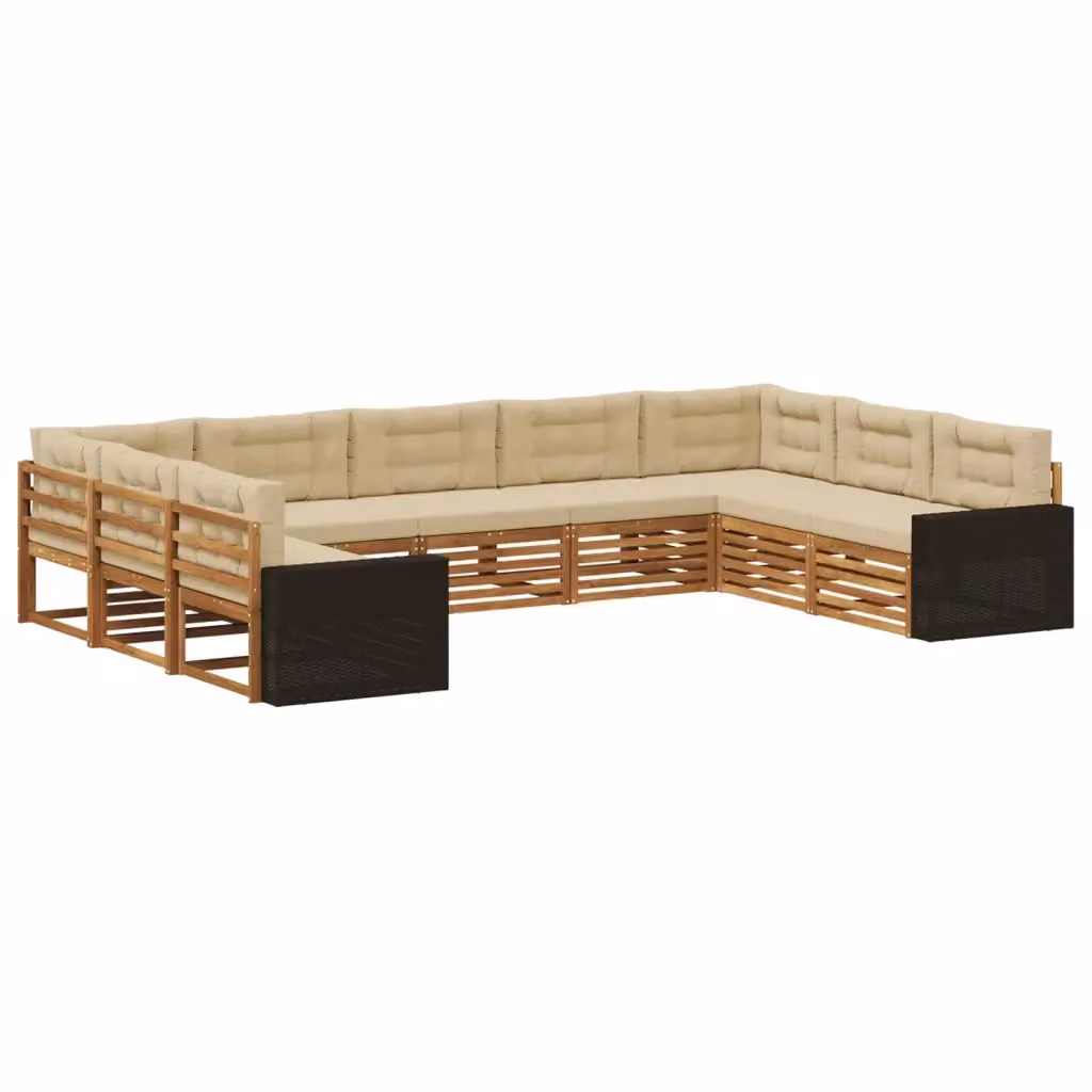 Set di divani da esterno a forma di U vidaXL in legno di acacia trattato, 9 pezzi, Beige – 2