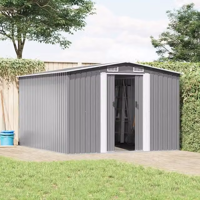 Casetta da Giardino 257x298x178 cm in Metallo Grigio 143341