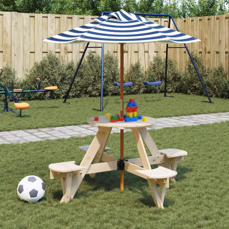 vidaXL Tavolo Picnic per 4 Bambini in Legno di Abete con Ombrellone Rotondo