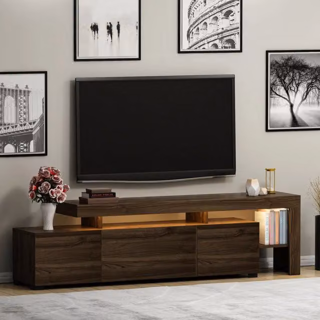 Mobile porta TV Trasacco DMORA con un ripiano, Marrone Noce, L: 192 cm, P: 37 cm, H: 53 cm