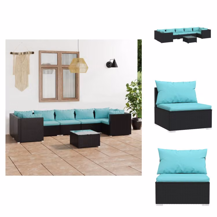 vidaXL set salotto da giardino 8 pezzi con cuscini in poly rattan nero - Set di mobili da giardino