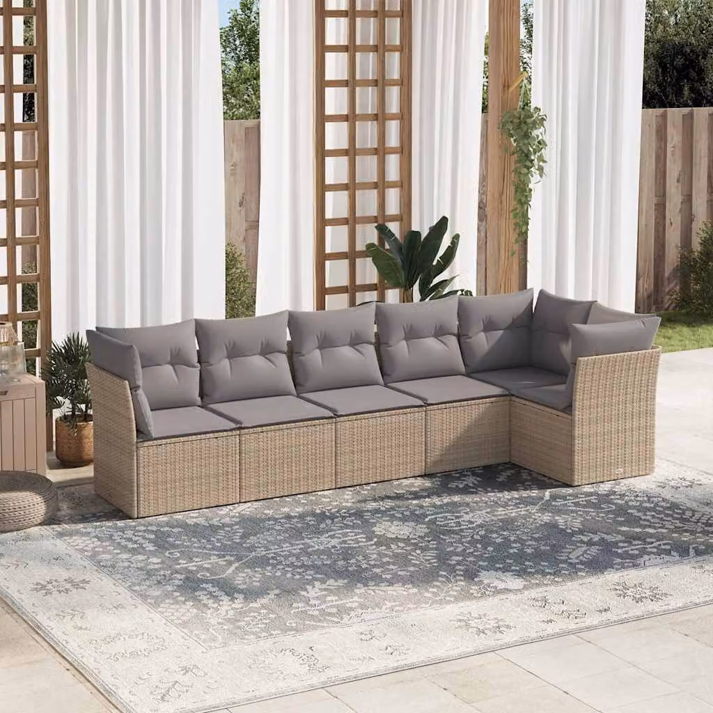 vidaXL Set Divano da Giardino a L da 6 Posti con Cuscini Beige e Struttura in Metallo e Polyrattan – 1