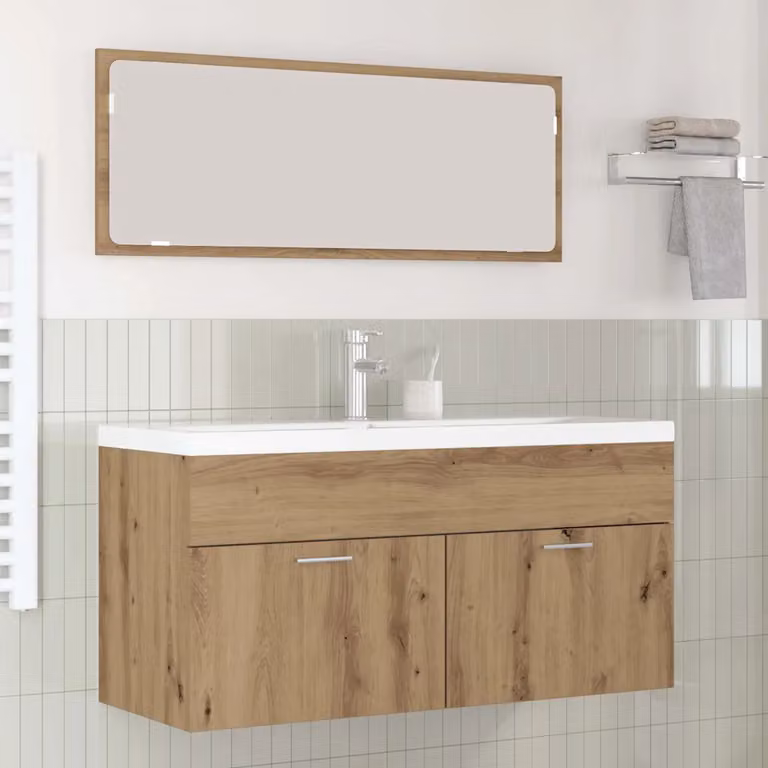 Mobile da bagno vidaXL in rovere marrone con ante a battente L: 100 cm, P: 38,5 cm, H: 46 cm