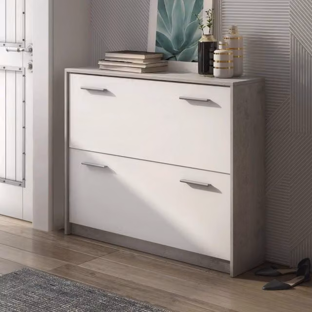 Scarpiera Nespolo DMORA Grigio Cemento con scomparti basculanti L/P/H: 98 x 24 x 80 cm – 1