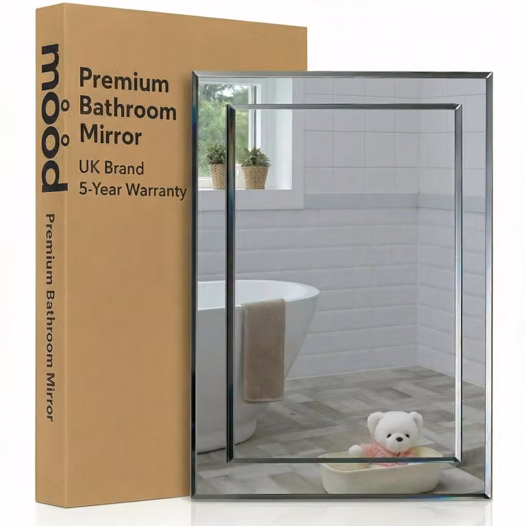 Specchio da bagno rettangolare, 50x40 cm, con doppio vetro e bordi smussati