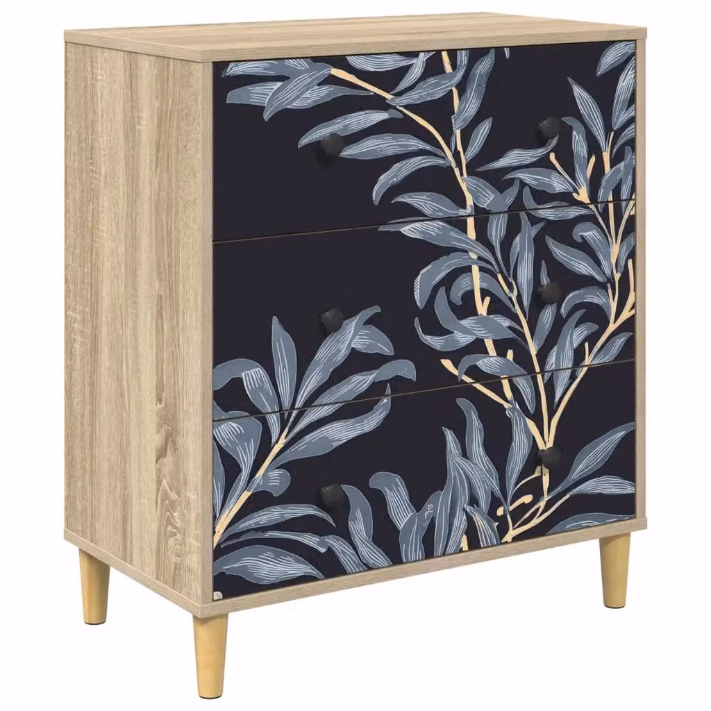 Cassettiera DOKKUM vidaXL con stampa floreale blu e marrone, L: 66 cm, P: 36,5 cm, H: 75 cm – 2