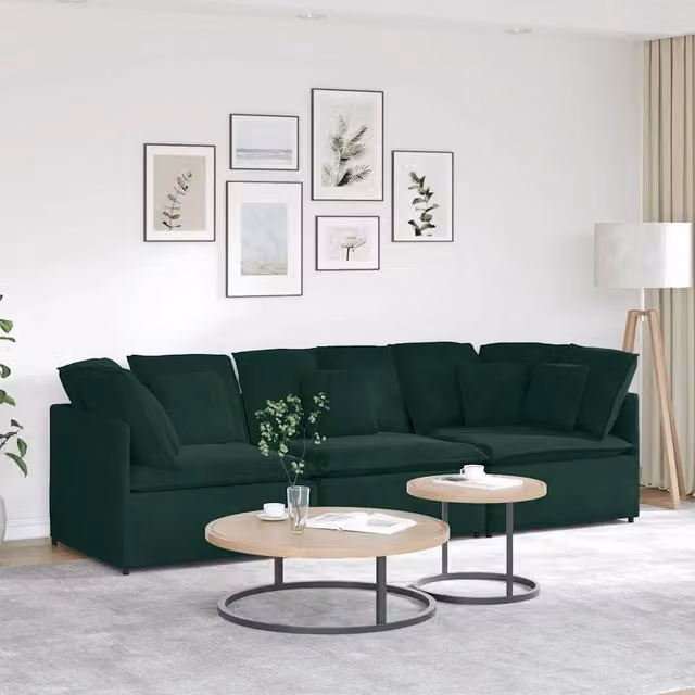 Divano Modulare con Cuscini in Velluto Verde Scuro 3321281