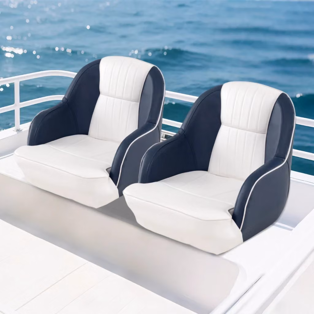 Sedia capitano Design Mania per barche e pesca con schienale avvolgente e braccioli, colore blu e bianco, in ecopelle sintetica – 2