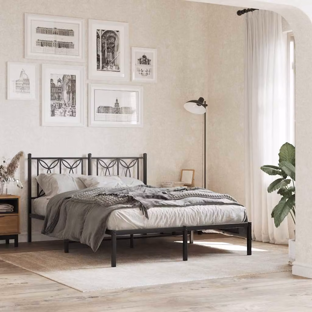 vidaXL Giroletto con Testiera in Metallo Nero L/P/H: 140 x 190 x 90 cm