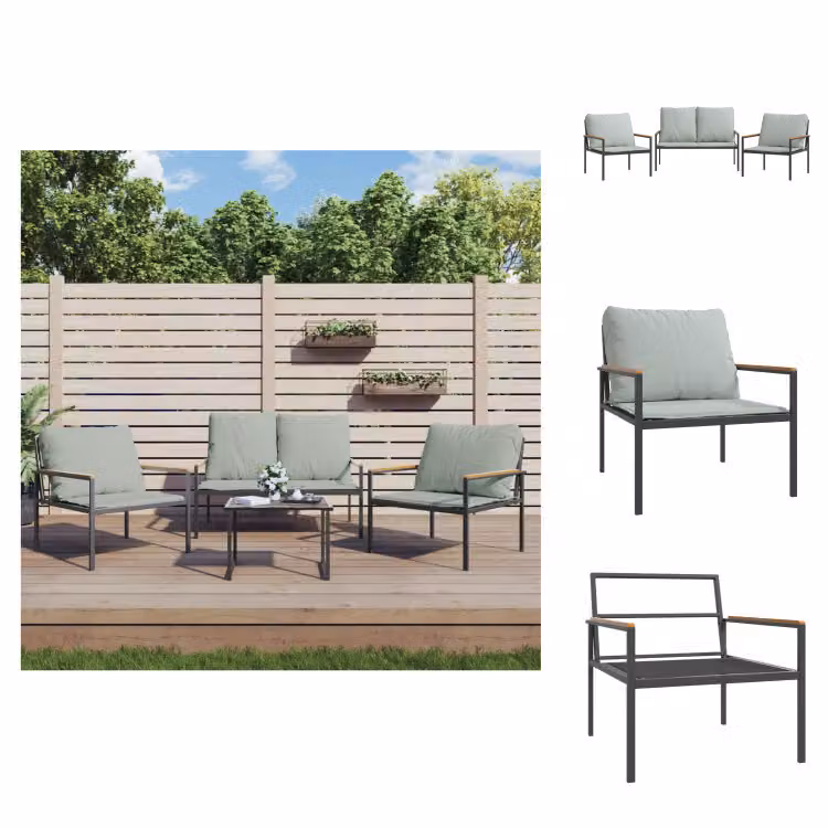 vidaXL Set di 3 pezzi con cuscini in acciaio antracite - Set di mobili da giardino