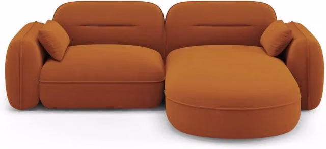 Divano angolare modulare destro Sydney Cosmopolitan Design a 3 posti in velluto arancione L 230 x P 70 x H 80 cm – 1