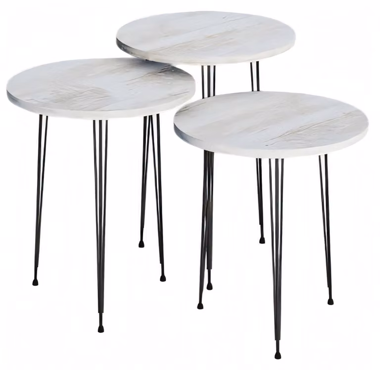 Elegantes Beigefarbenes Couchtisch-Set aus Holz und Metall