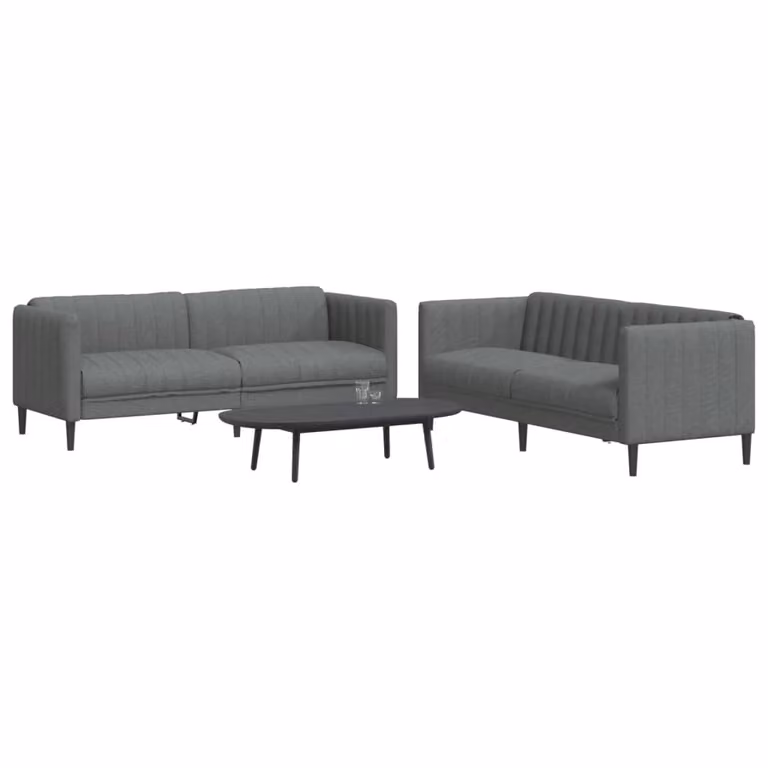 Set di 2 Divani Moderni vidaXL in Tessuto Grigio con Struttura in Legno Solido
